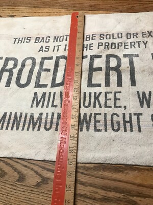 Vintage FROEDTERT  MALT MILWAUKEE  WIS 80 lbs Canvas Heavy Cloth empty sack