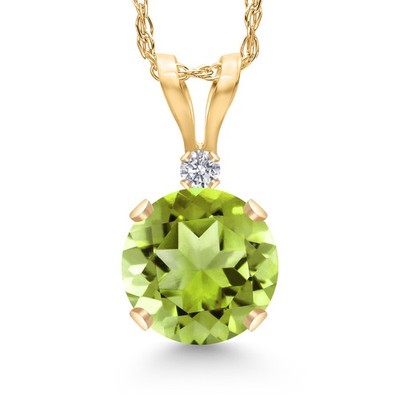 14K Yellow Gold Peridot and Lab Grown Diamond Pendant Necklace for Women | 1.02