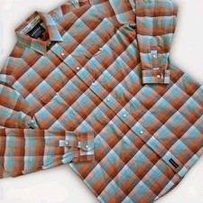 Panhandle Slim Men s Blue Orange White L Pearl Snap Button Down Shirt