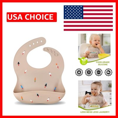 Soft Food-Grade Silicone Bib for Babies - Machine Washable with Catch-All Pocket
