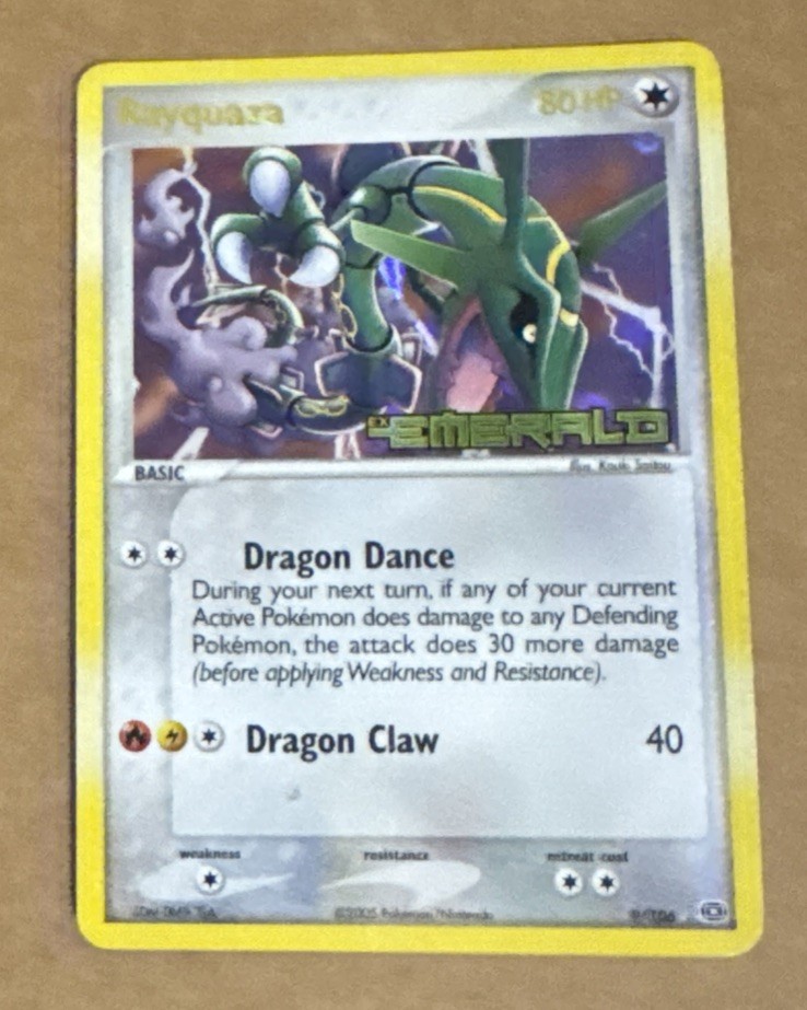 2005 Pokémon TCG Rayquaza EX Stamped Emerald Holo Card 9/106 Rare NM