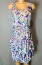 Shana Lagenlook Art Resort Watercolor Floral Bubble Hem Midi Dress Sz S Basque