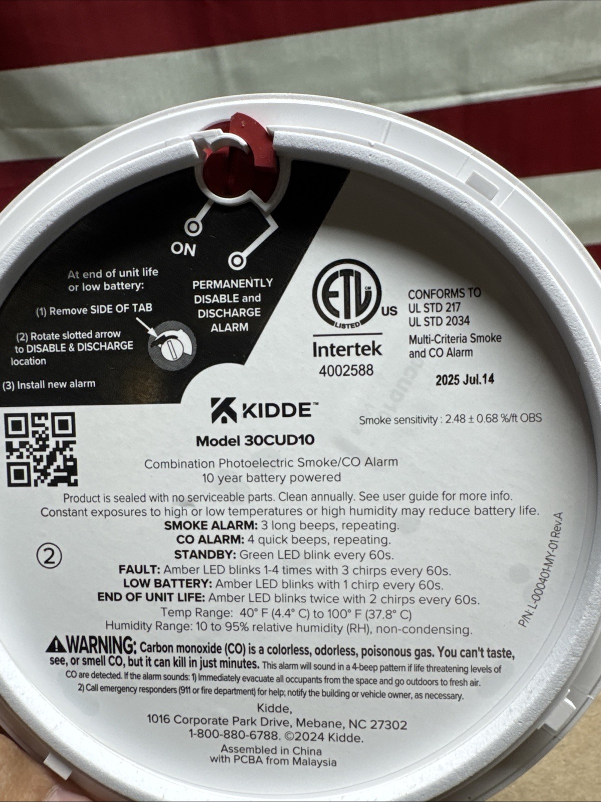 Kidde Smoke & CO Detector, 10-Year Battery, LED Warning Indicators 30CUD10..