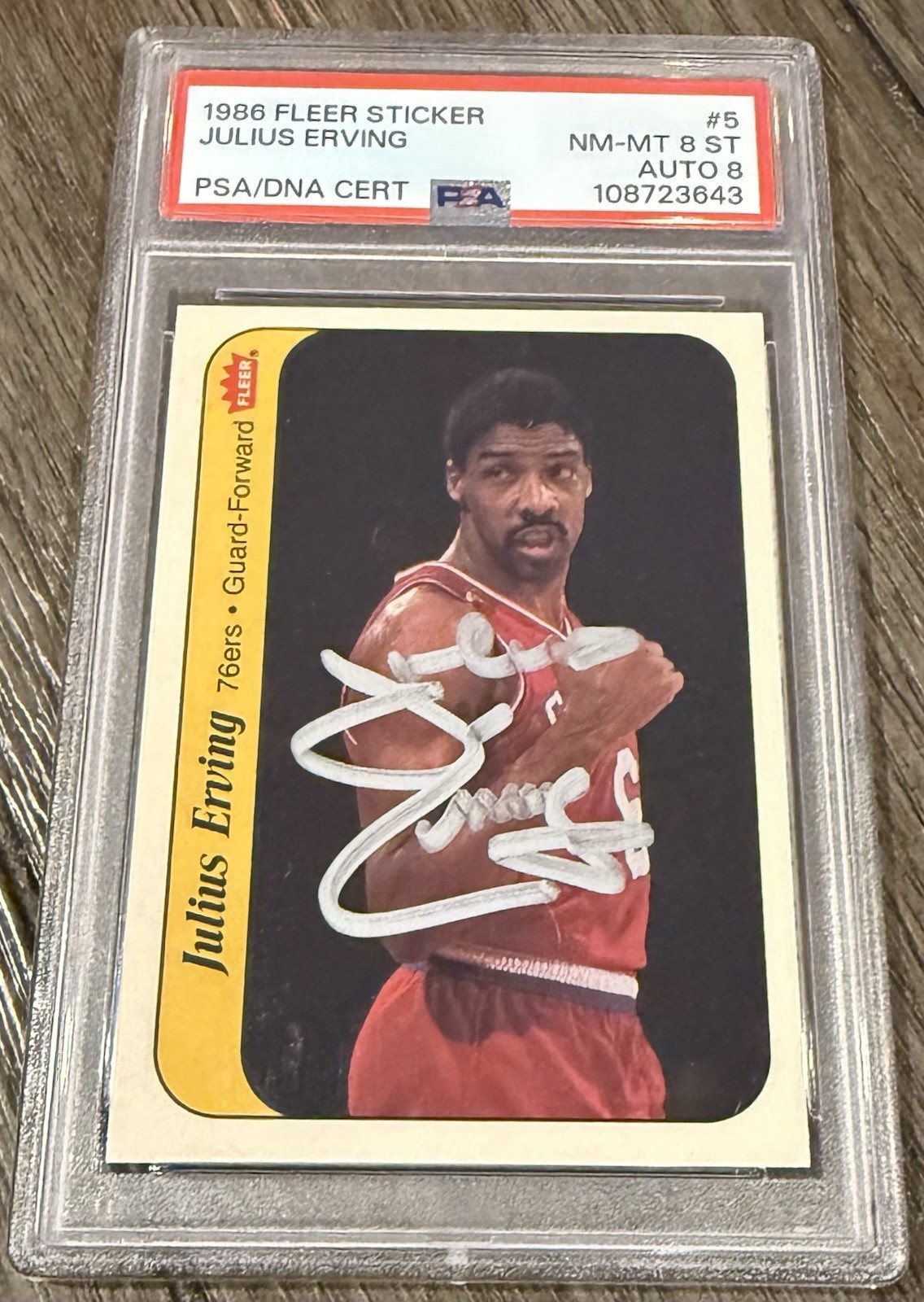 Julius Erving Dr J 76ers 1986 Fleer Sticker PSA 8 ST 8 Auto Signed HOF ...