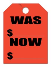 was/Now Price Mirror Hang Tags 50 per Pack - Car Signs Fluorescent Orange