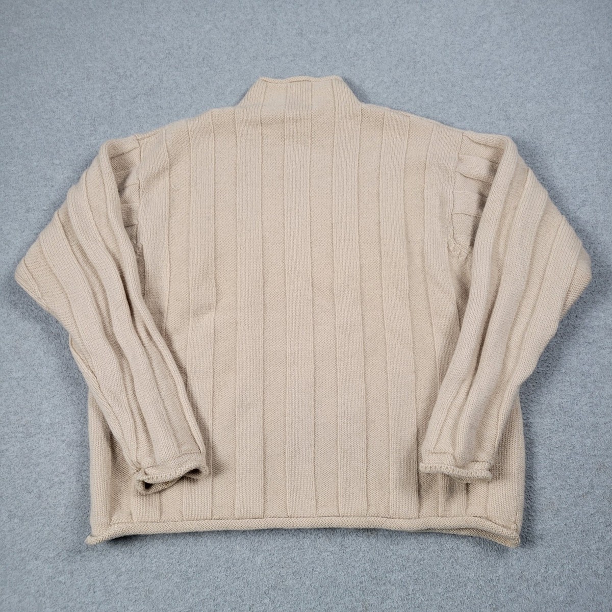 J Crew Oarsman Roll Neck Sweater Women Large Beige Wool Cropped 