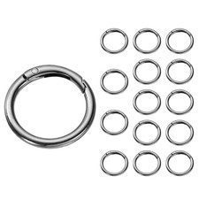 15 Pcs Trigger Spring O Rings, 1" Snap Clip Welded Zinc Alloy Rings, Grey