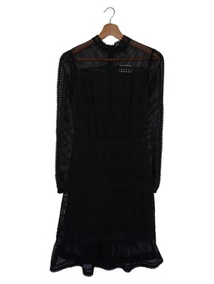 TIGHA Damen Abendkleid Schwarz Gr. 34/XS Elegant Langarm Midikleid