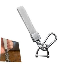 Genuine Leather Car Keychain, Universal Metal Car Fob Key Keychain White