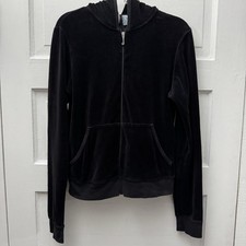Juicy Couture Black Velour Zip Hoodie Jacket USA Made Y2K XL