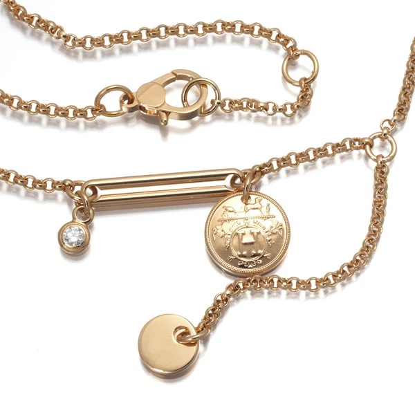 正品 HERMES 项链 Ex-Libris 钻石 TPM 18K 750 玫瑰金  — 第 2/4 张图片