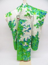 Japanese Vintage Kimono Furisode Silk Gold Made in Japan eb-1708