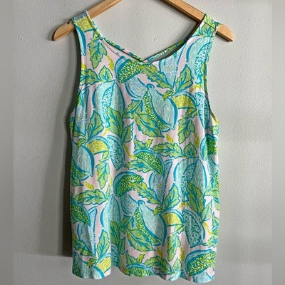 Lilly Pulitzer Lemon Grove Print Crisscross Back Tank Top Women s Large
