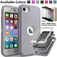 For iPhone SE 3rd Generation Case, Rugged Shockproof Cover with Tempered Glass