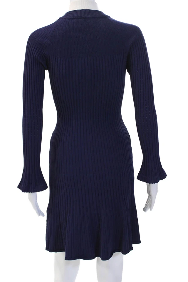 Vestido suéter Sandro para mujer azul oscuro a rayas cuello falso manga larga corto talla 1 Foto 3 de 4