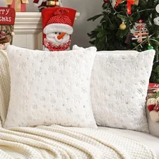  Christmas Throw Pillow 18" x 18" (Pack of 2) Glitter Printed Snowflakes-white