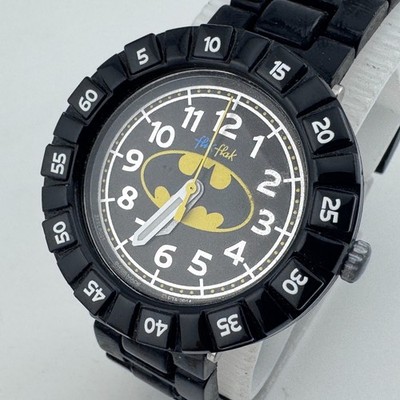 Flik Flak Swatch Watch Quartz Women Black Rotating Bezel Batman New Battery