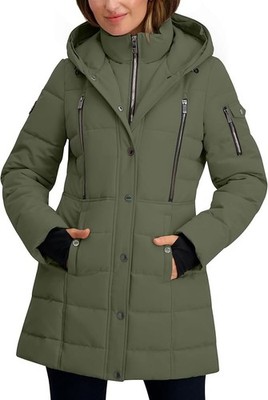 Nautica Women's XS Heavyweight Puffer Jacket Faux Fur Lined Hood ANORAK GREEN