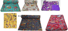Crown Print Cotton Kantha Quilt Indian Vintage Reversible Handmade Blanket Quilt