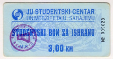 Bosnia Food Coupon 3KM 000023 Student Center Paper Banknote
