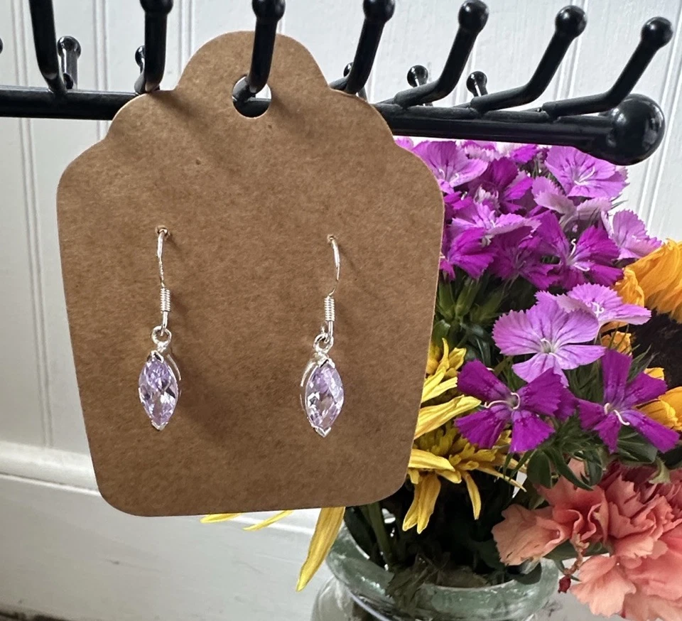Sterling Silver Amethyst Drop Earrings .925 — 第 2/4 张图片