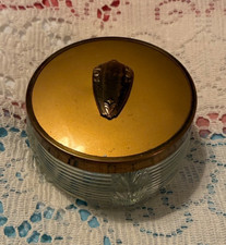 Vintage Art Deco Powder Vanity Jar Ribbed Glass with Metal Lid