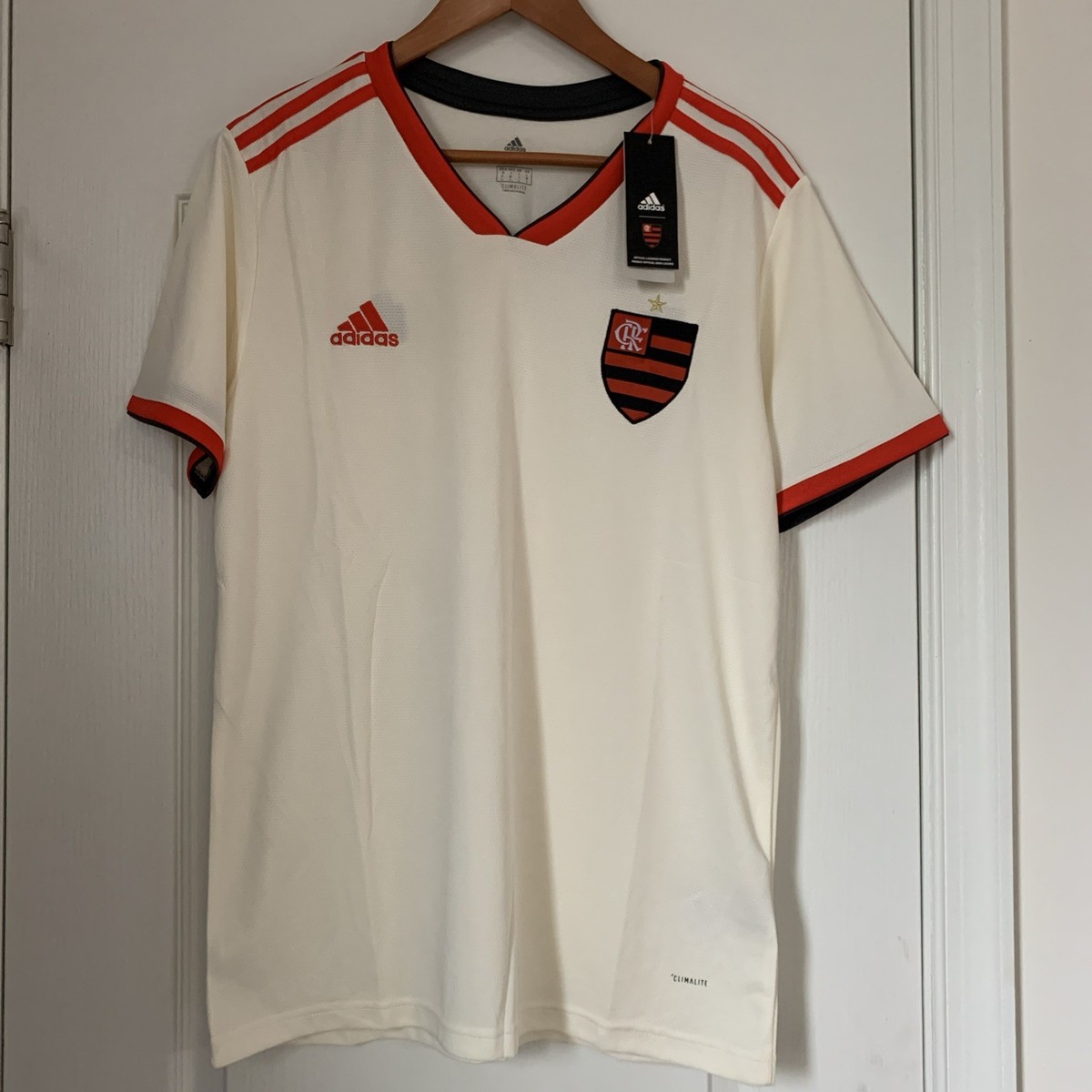 NEW Men's 2018 AUTHENTIC Adidas CRF Flamengo WHITE Soccer Football Jersey,  Large