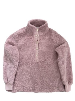 Calvin Klein Womens Sherpa Fleece Pullover Half Snap Up Mock Pink, Medium, GUC