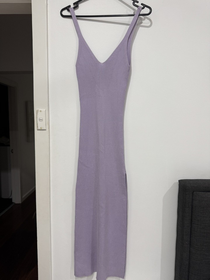 Glassons Midi Knit lilac dress with split- size 6