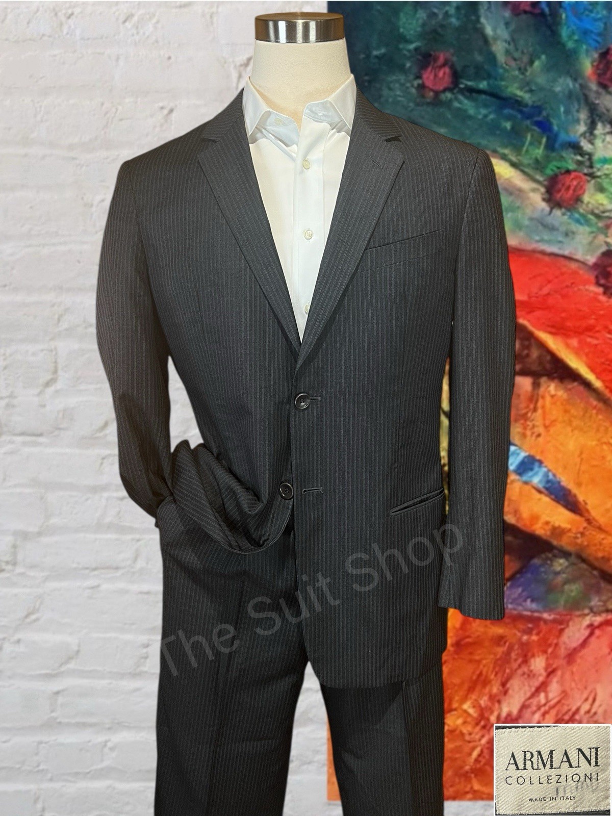 Armani Collezioni Su Misura 42R 34x30 Gray Micro-Stripe Italian Designer Suit