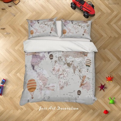 3D Hot Air Balloon World Map Quilt Cover Set Bedding Sets Pillowcases