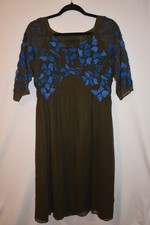 Cynthia Rowley Green Dress w/ Blue & Beaded Embroidery Size 10