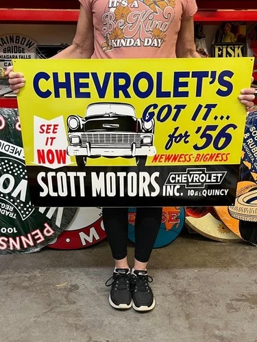 Vintage Style Metal Sign 2 Sided 1956 Chevrolet NOT Porcelain 34x24 Made USA