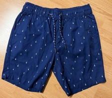 Beach Bros. Men  s Board Shorts Swim Wear Waist Drawstring Medium Navy Sailboats