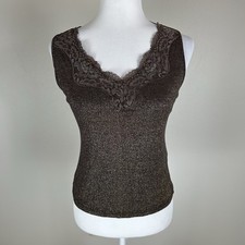 Size S Lace Brown Tank Top Cami Y2K Beaded Sparkly Metallic Fairy Coquette