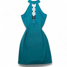 Vintage Y2K bebe turquoise teal halter mini dress
