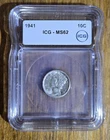 1941 10C  Mercury Silver Dime - ICG MS62