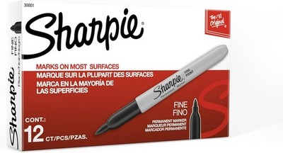 Sharpie Permanent Markers, Fine Tip, Black, 12 Count - Quick Drying, Fade Resist