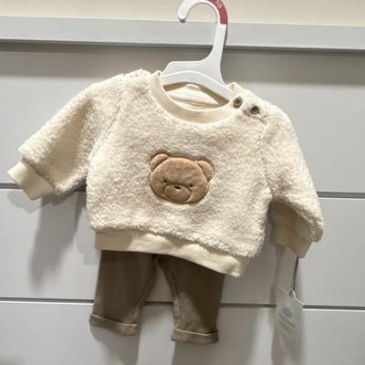 Cloud Island Newborn Bear Sweater & Pants Set Ivory Beige Knit Cotton 2 Piece