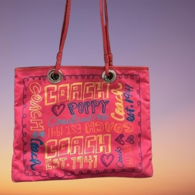 Coach Poppy Evie Graffiti Coated Canvas Tote Bag Vintage Rare EUC