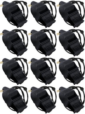 Fox 40 Sonik Blast CMG 3-Chamber Pealess Whistle + Lanyard, Black (12-Pack)