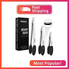 Kitchen Tongs with Silicone Tips, Heat Resistant 600 Degrees All Metal handle Lo