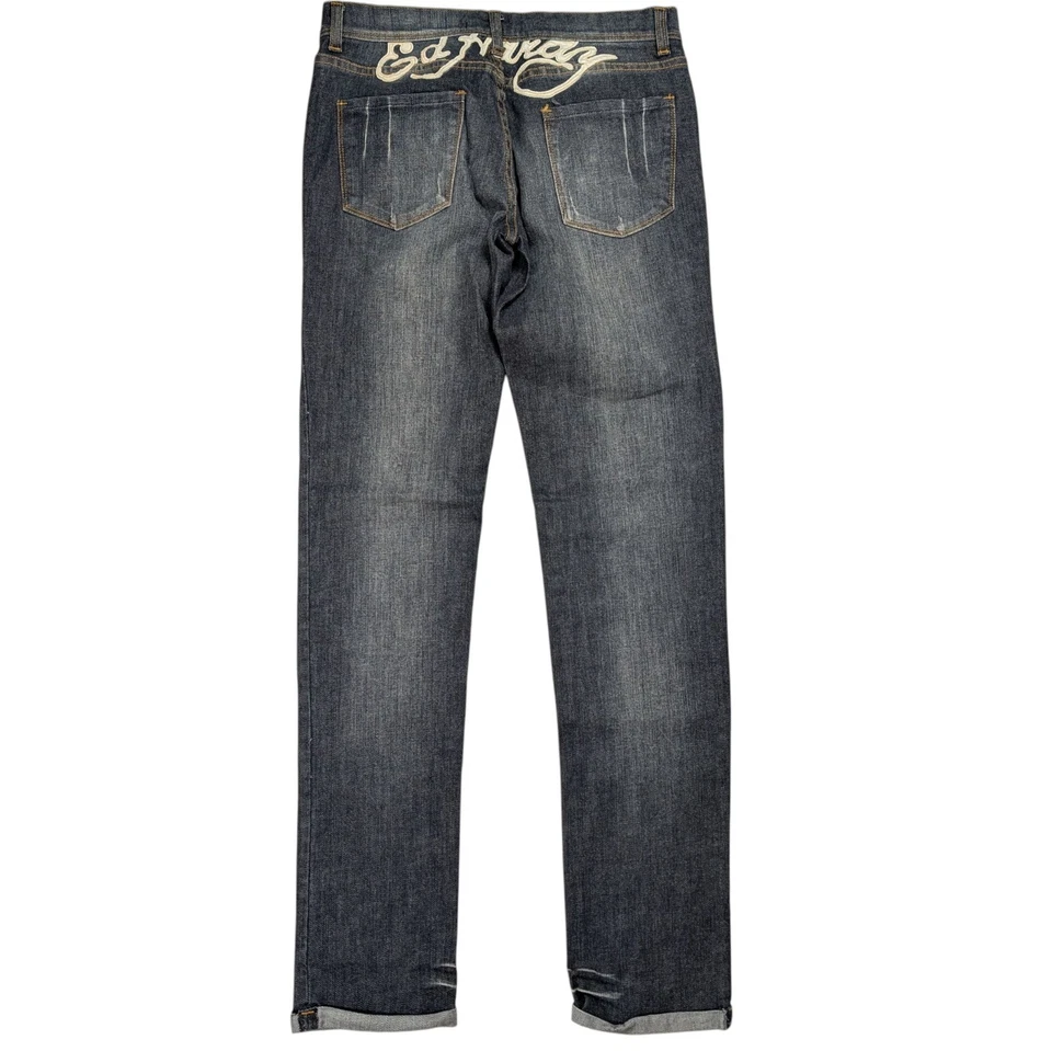 NEW Ed Hardy Straight Jeans Women 27 (31x34) Skull Rose Embroidered Applique Y2K - Image 2 of 4