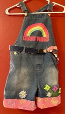 Upcycled Quilted  Good Vibes  Denim Bib Overalls Butterflies Flowers Size 14