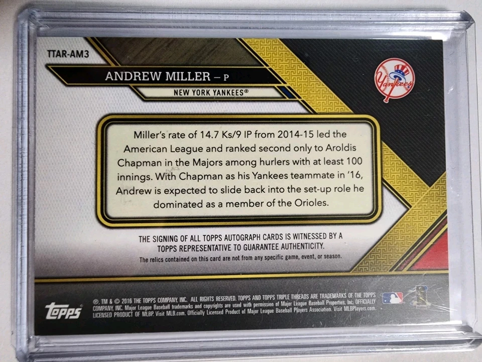 Triple Threads Auto Relic 2016 #TTAR-AM3 Andrew Miller 9/9 sujetalibros Foto 3 de 3
