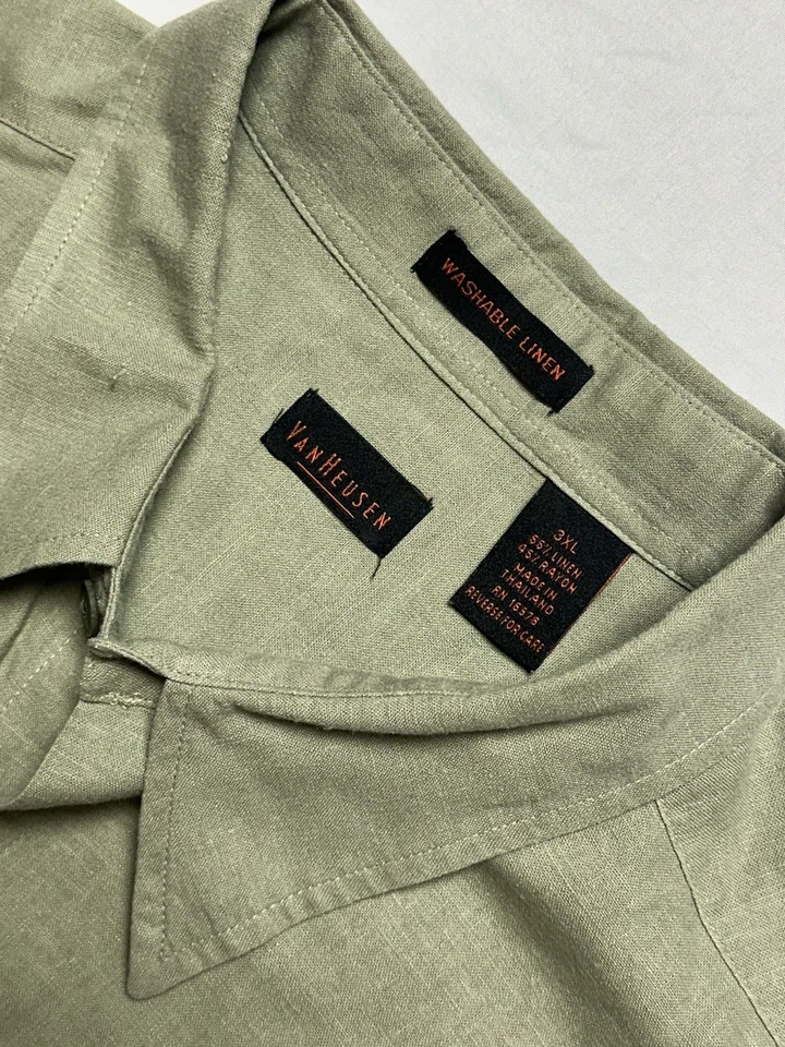 Camisa VanHeusen 3XL Lavable Lino Manga Corta Botón Frontal Foto 3 de 4