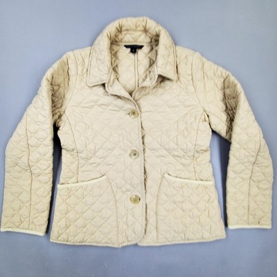 Banana Republic Quilted Chore Barn Jacket Large Womens Tan Button Up Pockets 