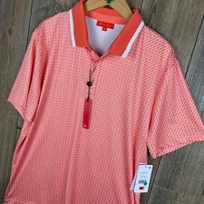 Redvanly Devine Polo Golf Shirt NWT Coral Geometric Print Performance Mens XL