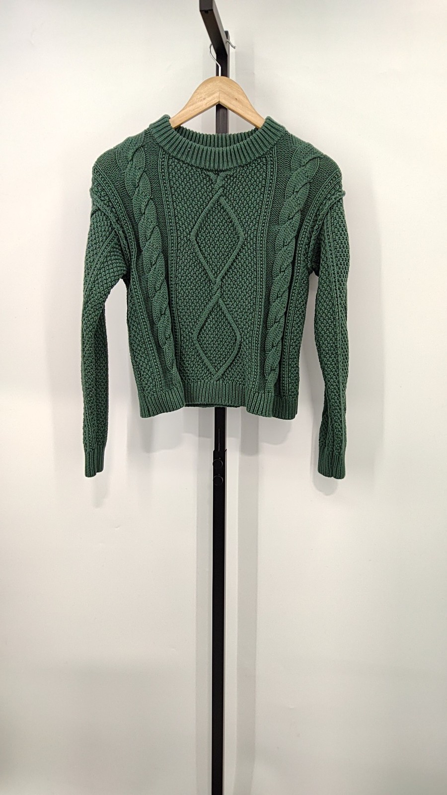 Quince 100% Organic Cotton Cropped Cable Crew Sweater Big Sur Green XS