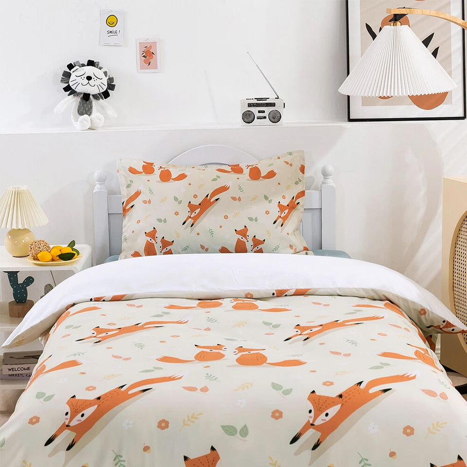 Juego de funda de edredón floral de hoja de zorro con dibujos animados 3D para niños juegos de ropa de cama fundas de almohada Queen Foto 2 de 4